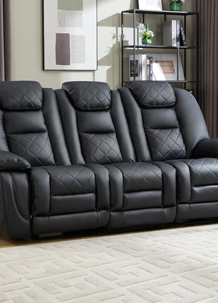 Faux Leather Electric Power Reclining Sofa with USB and Type-C Charging Ports, Plush Three-Seat Design, Overstuffed Armrests and Backrest, Ideal Living Room Furniture in Black