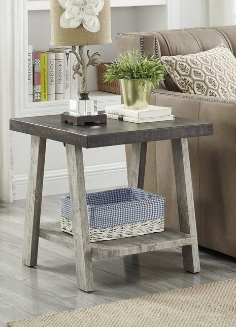 Athens Modern End Table with Wood Shelf in Weathered Walnut and Gray Finish