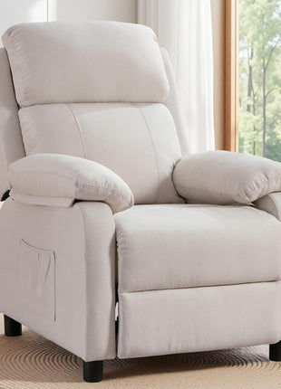 Padded Recliner Chair with Side Pockets for Adults - Compact Living Room Lounge Chair for Small Spaces (Linen)