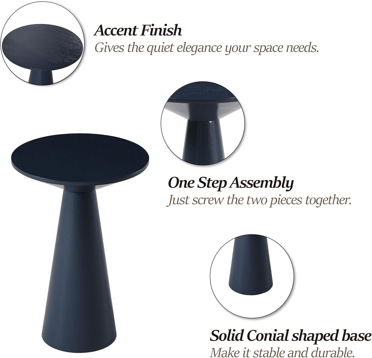 Small Pedestal End Table round Farmhouse Martini Table Wood Plant Stand Rustic Drink Table for Small Space Living Room, Dark Blue