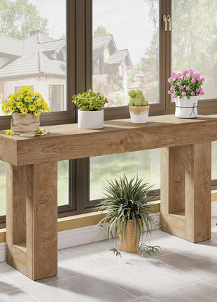 63-Inch Rectangular Wooden Console Table for Living Room, Entryway, and Hallway in Natural Finish