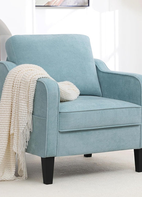 Mid-Century Modern Upholstered Accent Chair with Side Pockets - Comfortable Single Sofa for Living Room, Bedroom, Office, and Compact Spaces in Teal Green