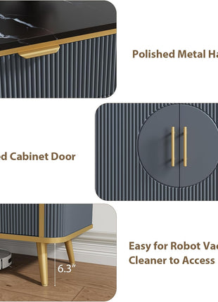 47.2" Modern Fluted Buffet Storage Cabinet with 2 Drawers and Adjustable Shelves, Navy Blue Kitchen Sideboard for Dining Room, Living Room, and Hallway