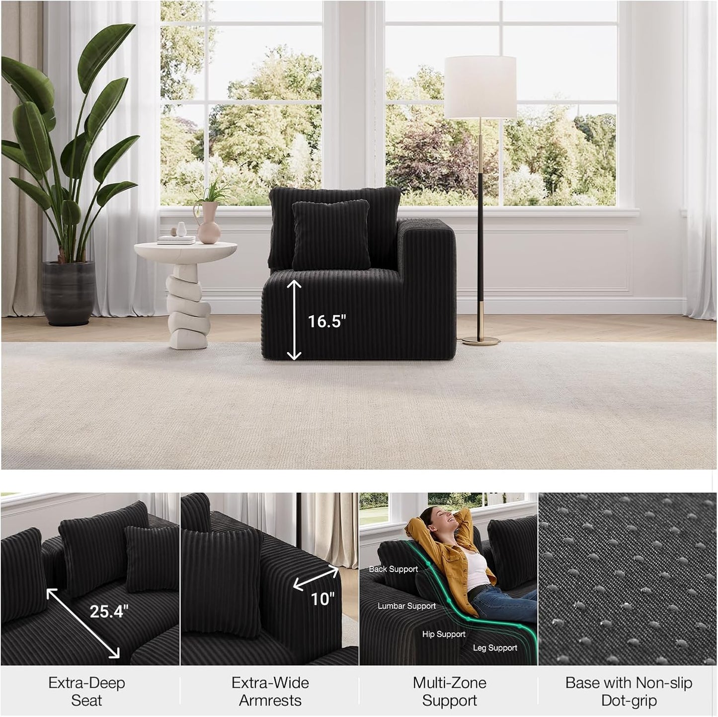 Modular Sectional Sofa, Modern Cloud Sectional Couch with Smarts Coil™ Support, Upholstered Boneless Couch for Living Room Apartments Bedroom, No Assembly Required (Ottoman)