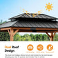 Modern Shade Rosewood Wood Gazebo 12' X 16', Cedar Framed Grill Gazebo with Double Galvanized Steel Roof, Permanent Hardtop Pavilion with Sturdy Hooks for Garden, Backyard, Patio, and Deck