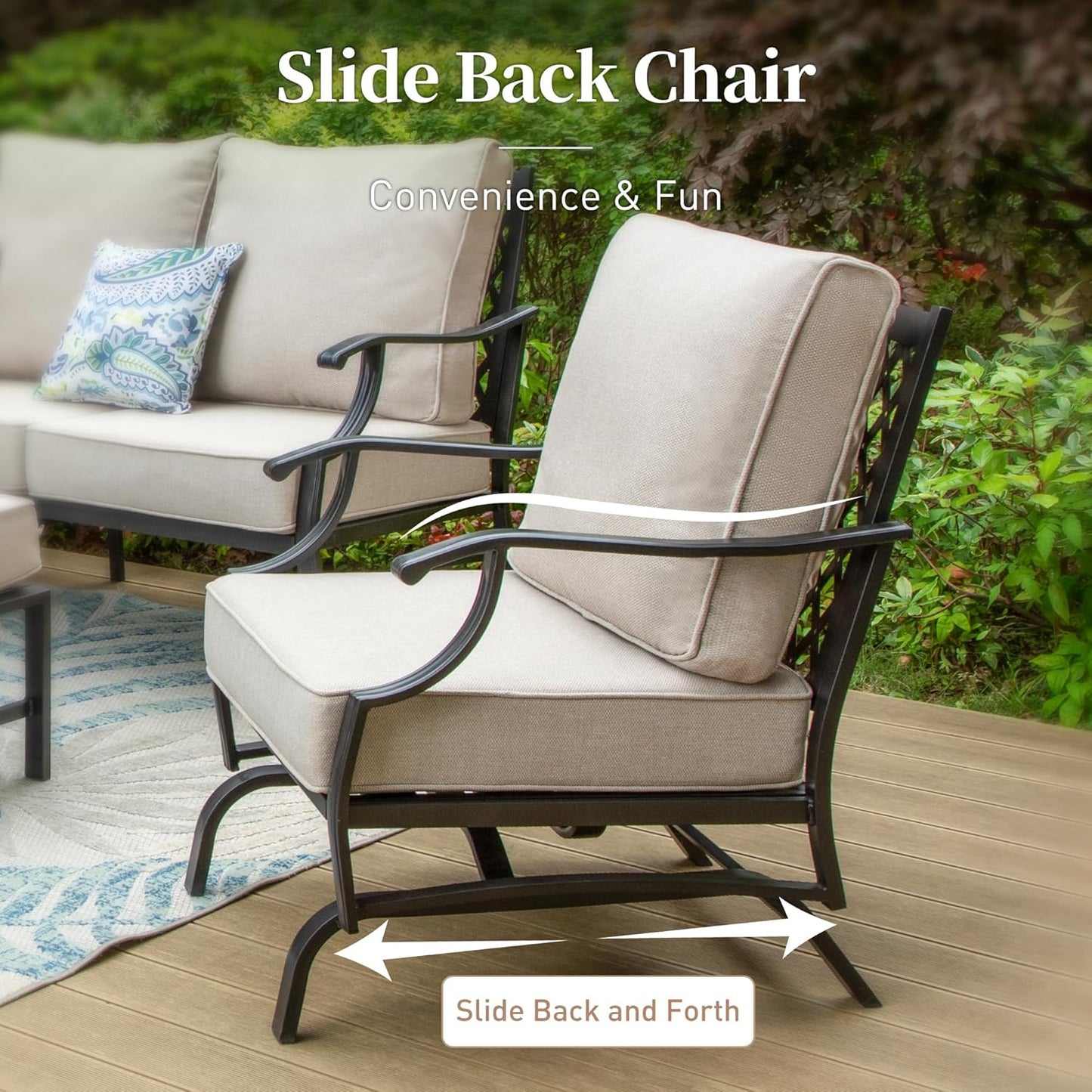 Patio Furniture Set, 4 Piece Modern Metal Outdoor Patio Furniture, 3 Seater Sofa, 2 Rocking Chairs, Coffee Table and 5.75" Extra Thick Cushion, Patio Conversation Set for Deck Backyard