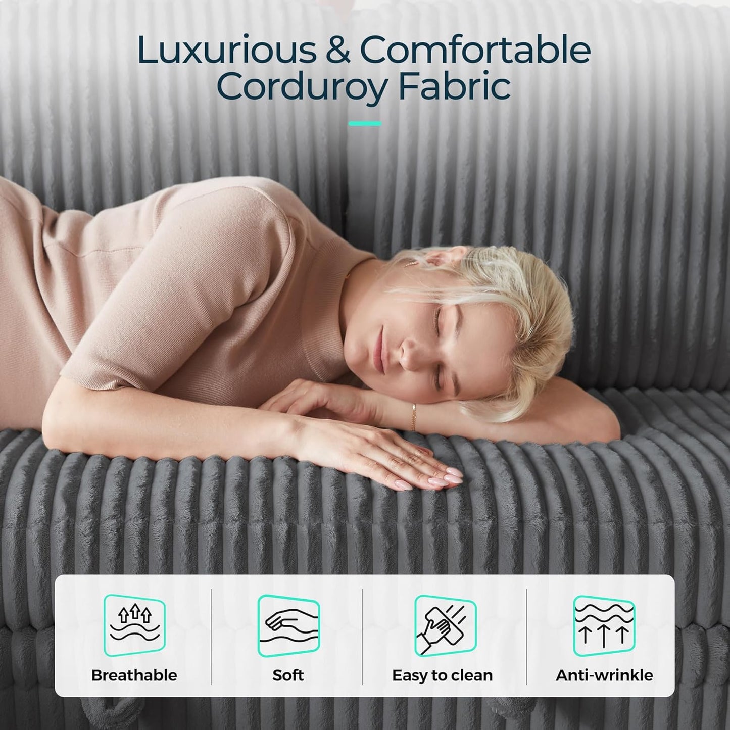 Sectional Sleeper Sofa with Pull Out Couch Bed Convertible Plush Corduroy Cloud Couch with Storage Chaise & USB Charging, Comfy L Shaped Modular Couches for Living Room Apartment (Grey)