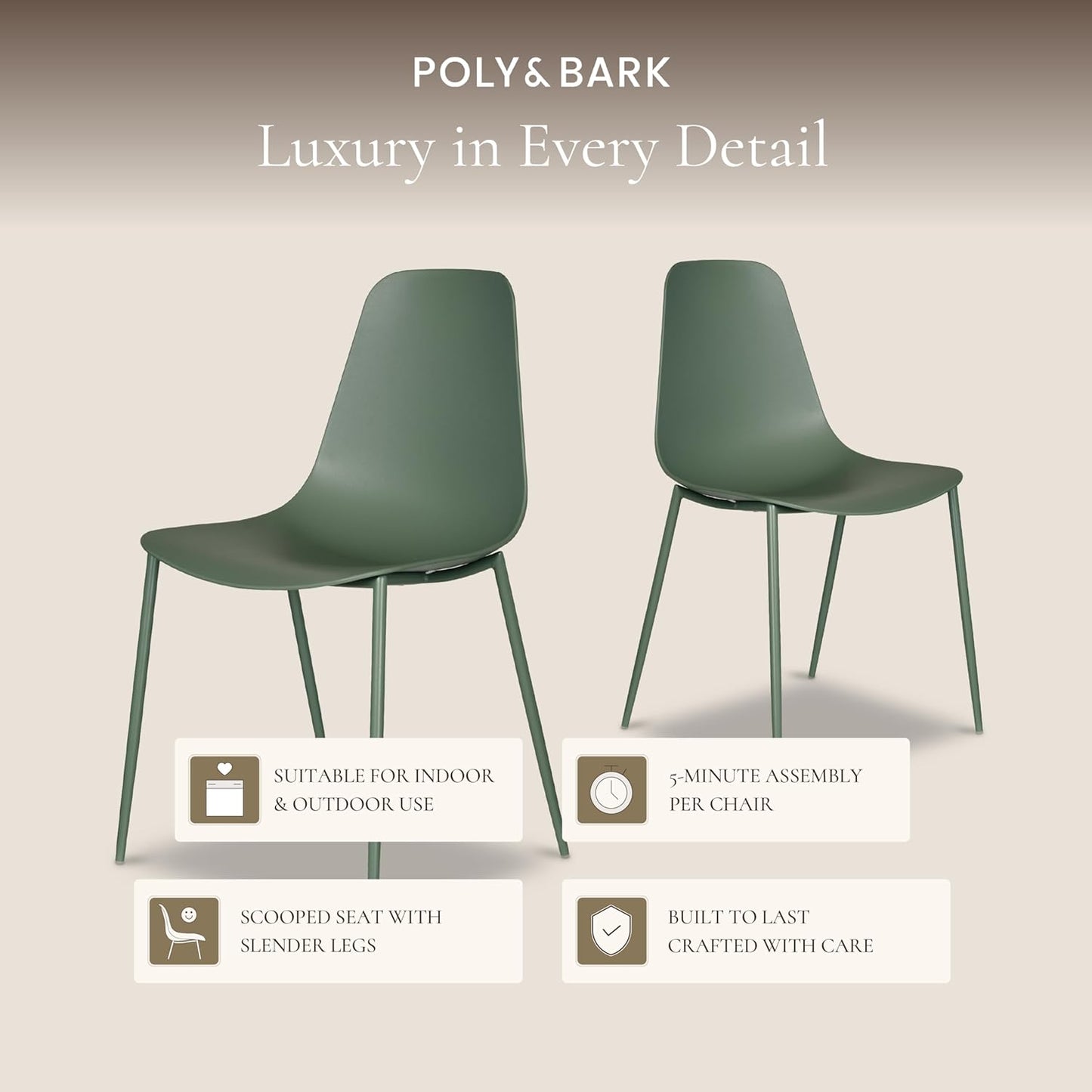 Isla Modern Kitchen Chairs Set of 4 - Plastic Dining Chair with Metal Legs - Quick Assembly Simple Cafe Chairs Plastic for Indoor or Outdoor - Pistachio Green