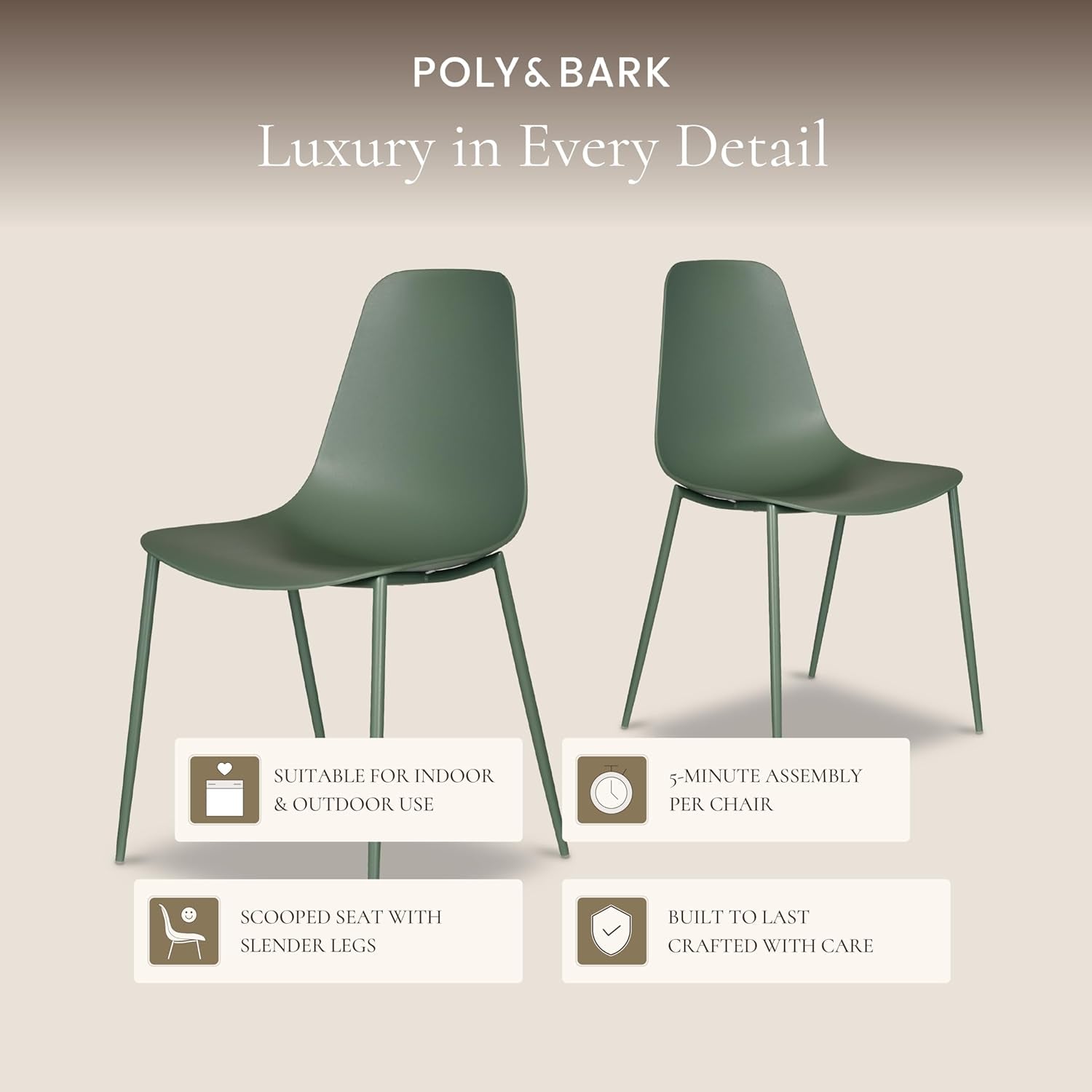 Isla Modern Kitchen Chairs Set of 4 - Plastic Dining Chair with Metal Legs - Quick Assembly Simple Cafe Chairs Plastic for Indoor or Outdoor - Pistachio Green