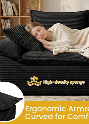59-Inch Boneless Loveseat Sofa - Black 2-Seater with Removable Cushions and 2 Pillows, Compact Foam Couch for Living Room, Apartments, and Office