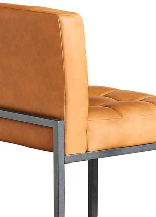 Contemporary Set of 2 Counter Height Bar Stools, 25" Brown Faux Leather with Back, Durable Metal Legs, Upholstered Checkered Design for Kitchen Island