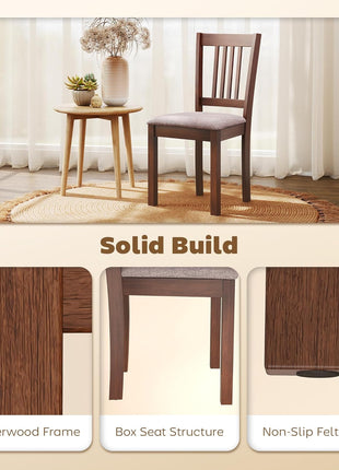 Set of 2 Mid-Century Modern Dining Chairs with Solid Wood Frame and Linen Fabric Upholstery in Walnut and Taupe for Dining and Living Areas