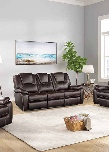 3-Piece Leather Recliner Sofa Set for Home or Office, Includes Sofa, Loveseat, and Chair, Brown