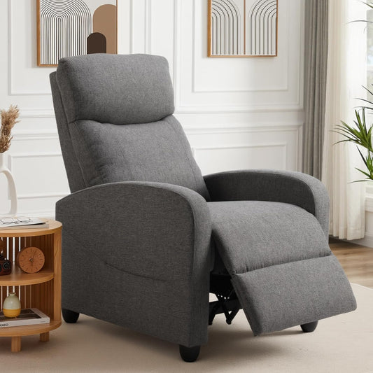 Recliner Chair Fabric Recliner Sofa No Massage, Home Theater Seating with Lumbar Support, Adjustable Push Back Overstuffed High-Density Sponge Reclining for Living Room, Slate Gray