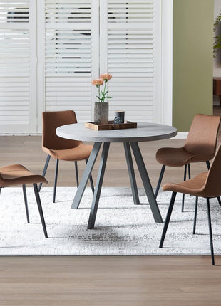 Set of 4 Modern Dining Chairs with Upholstered Faux Leather Seats and Durable Metal Legs in Brown