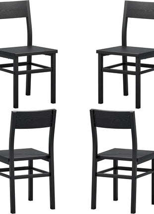 Set of 4 Rustic Wood Dining Chairs with Reinforced Metal Frame and Slat Back in Dark Black, Modern Farmhouse Style for Kitchen and Dining Room