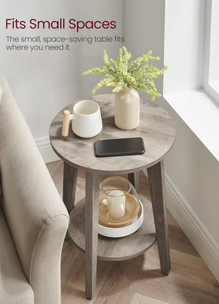 MAEZO 2-Tier Round Side Table with Tapered Legs and Curved Transitions, Perfect for Compact Living Spaces, Heather Greige