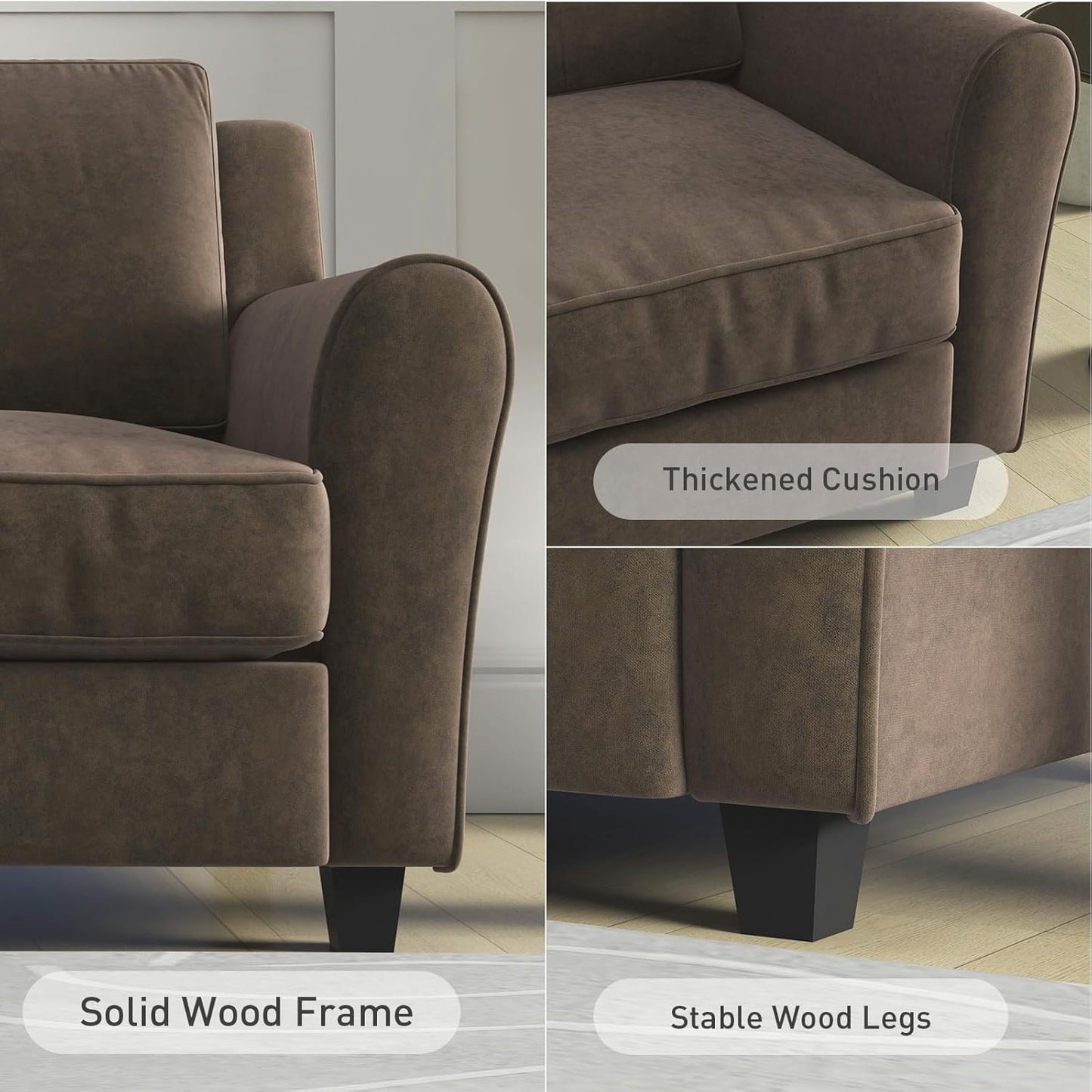 58" Brown Loveseat Sofa Couch for Living Room, 2 Seater Love Seat for Small Spaces, Modern Couch with Thick Cushion for Home Apartment Office