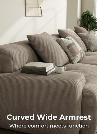 118" Lumicord Modular Sectional Sofa with Ottoman - Ready to Use in Elegant Light Brown Corduroy for Your Living Room