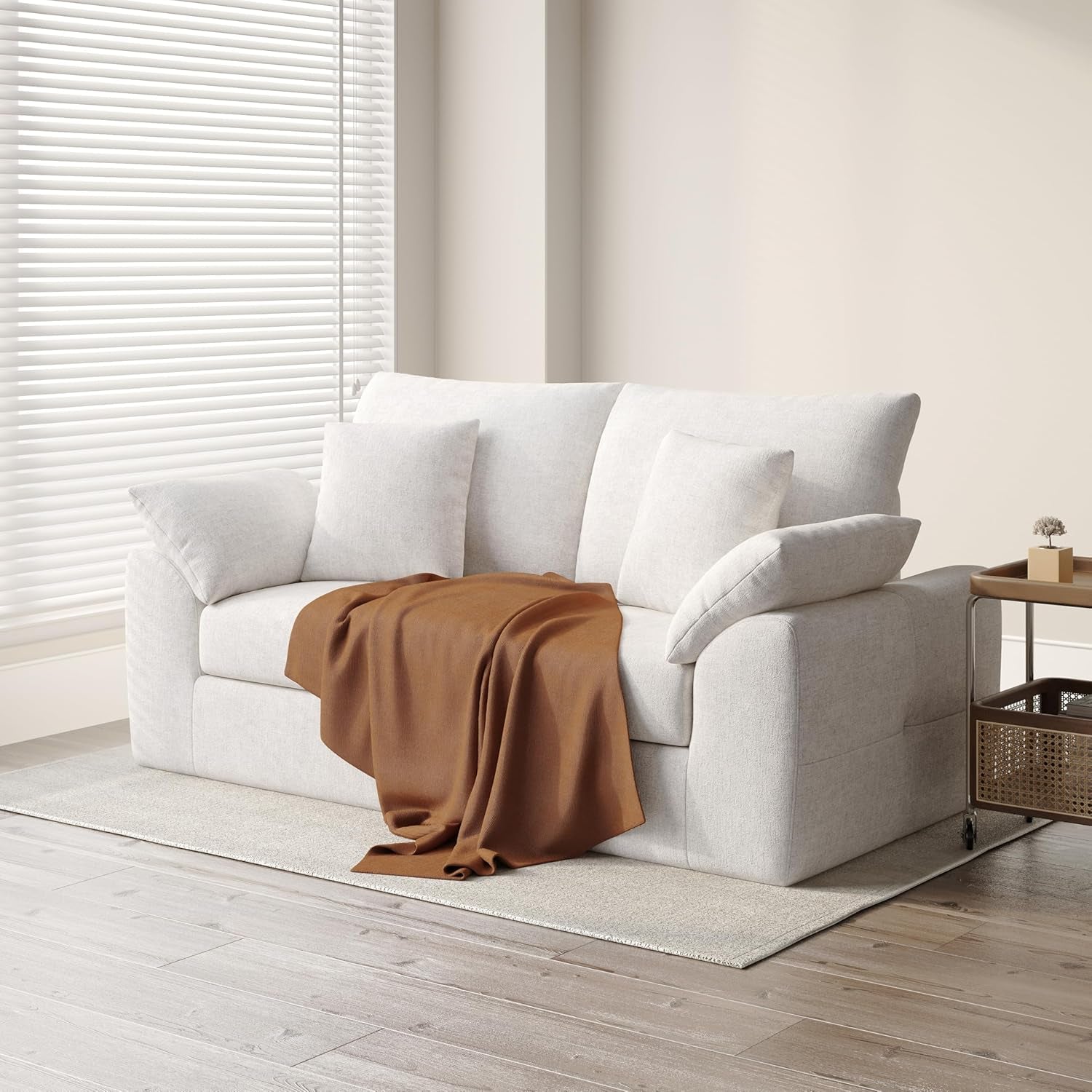 75.6" Modern Loveseat Sofa for Living Room, Cloud Boneless Couches with 4 Pillows, Mid Century Loveseat Couches for Small Place, No Assembly Required, Camel