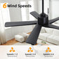 48" DC Ceiling Fan No Light - 5 Carved Solid Wood Blades, 6-Speed Reversible DC Motor, Ceiling Fan without Lights for Living Room Bedroom Kitchen Patio, Indoor and Outdoor, Matte Black