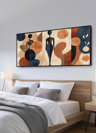 Large Framed Blue and Gold Abstract Wall Art - Waterproof and Easy to Clean, 24x48 Inches, Perfect for Home, Hotel, Restaurant, and Bar Decor