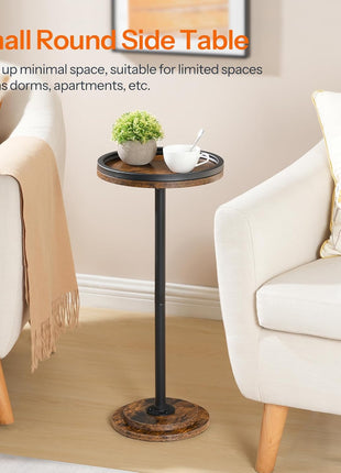 Small Round Side Table - Versatile Pedestal Accent for Compact Living Spaces in Rustic Brown Finish