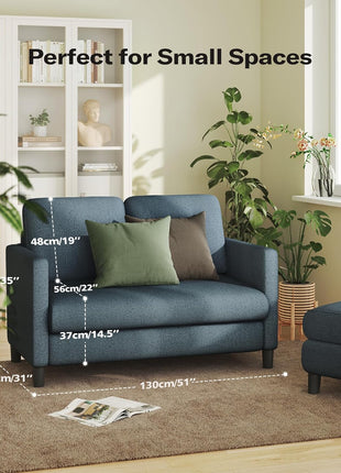 51" Slate Blue Loveseat - Comfy Teddy Sofa for Small Spaces with Tool-Free Setup, Ideal for Living Rooms and Bedrooms, All-Wood Construction