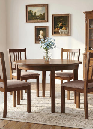Set of 2 Mid-Century Modern Dining Chairs with Solid Wood Frame and Linen Fabric Upholstery in Walnut and Taupe for Dining and Living Areas