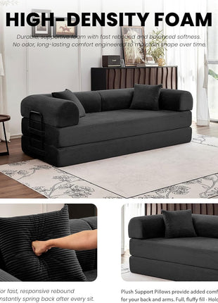 79-Inch 5-in-1 Convertible Sofa Bed - Elegant Black Modular Lounge and Floor Sleeper for Enhanced Comfort
