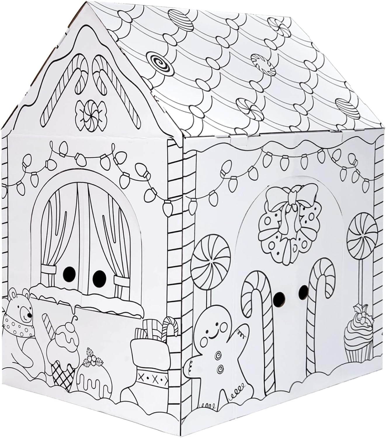 Gingerbread Cardboard House to Color for Kids Toddlers, Large Gingerbread Cardboard Coloring House Playhouse Christmas Arts & Crafts Activity Indoor Fun, 40" X 32" X 26"