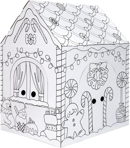 Gingerbread Cardboard House to Color for Kids Toddlers, Large Gingerbread Cardboard Coloring House Playhouse Christmas Arts & Crafts Activity Indoor Fun, 40" X 32" X 26"