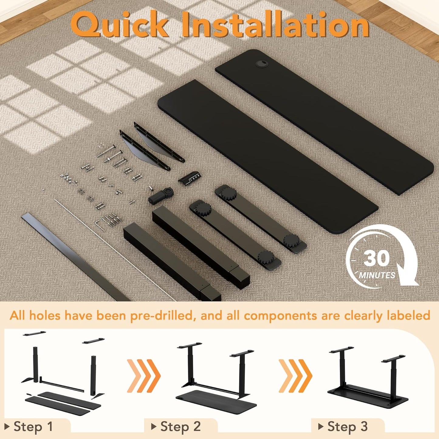 55 X 24 Inches Electric Height Adjustable Standing Desk Large Sit Stand up Desk Home Office Computer Desk Memory Preset with T-Shaped Metal Bracket, Black