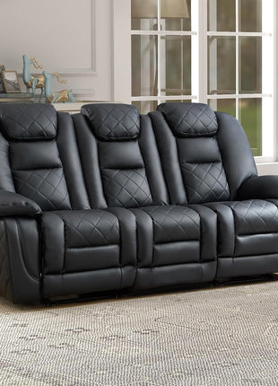 Faux Leather Electric Power Reclining Sofa with USB and Type-C Charging Ports, Plush Three-Seat Design, Overstuffed Armrests and Backrest, Ideal Living Room Furniture in Black