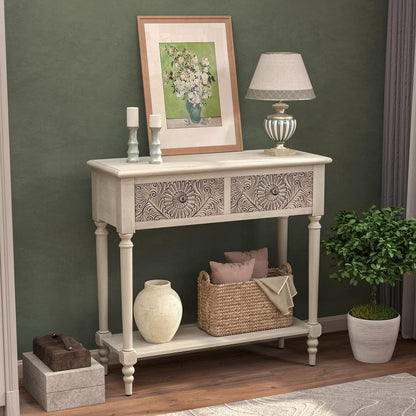 Console Table with 2 Drawers, MDF Narrow Entryway Table with Storage Shelf, Wood Accent Sofa Table for Living Room, Entrance, Hallway, Couch, Light Grey