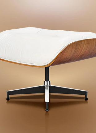 Mid-Century Modern Top Grain Leather Chaise Lounge Chair and Ottoman with Durable Base Support, Walnut and White Finish for Living Room, Study, or Office