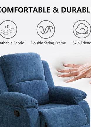 2-Piece Manual Recliner Sofa Set with Cup Holders and Storage Console, 3-Seater and 2-Seater Fabric Couches for Living Room, Meeting Room, or RV - Blue