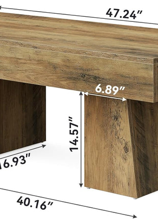 Farmhouse Rectangular Coffee Table - 47-Inch Wooden Accent Table with Sturdy Base for Modern Living Room (Rustic Brown)