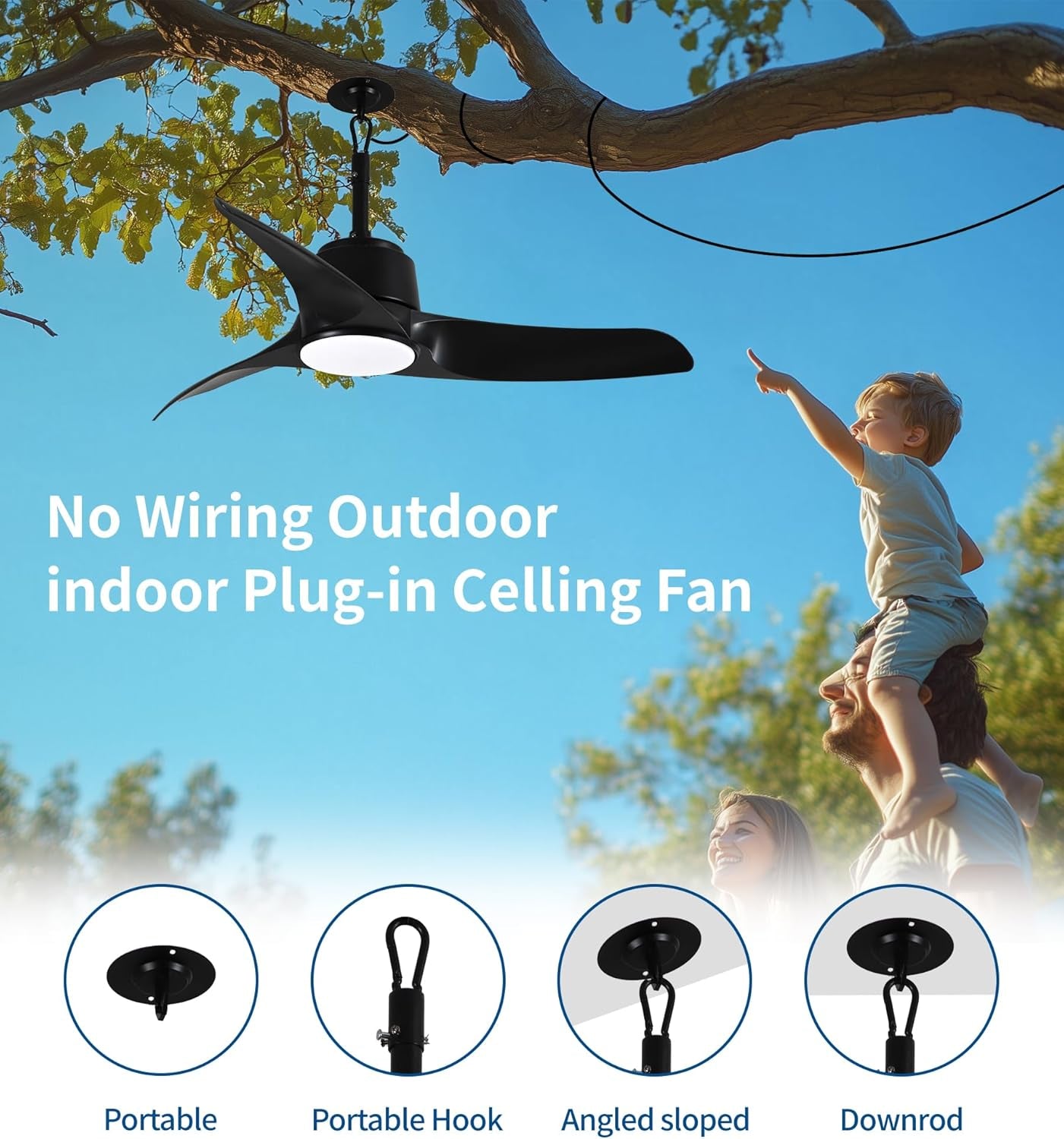 42" Outdoor Ceiling Fans with Lights, IP66 Wet Rated Waterproof Ceiling Fan with Remote Control, 6-Speed DC Motor, Farmhouse Gazebo Fan for Porch Patios Pavilion (Black)