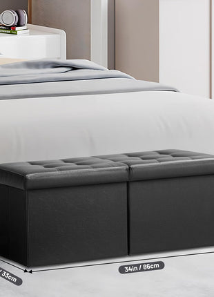 34-Inch Black Leather Storage Ottoman Bench with Padded Seat and Flip-Top Lid for Living Room and Bedroom