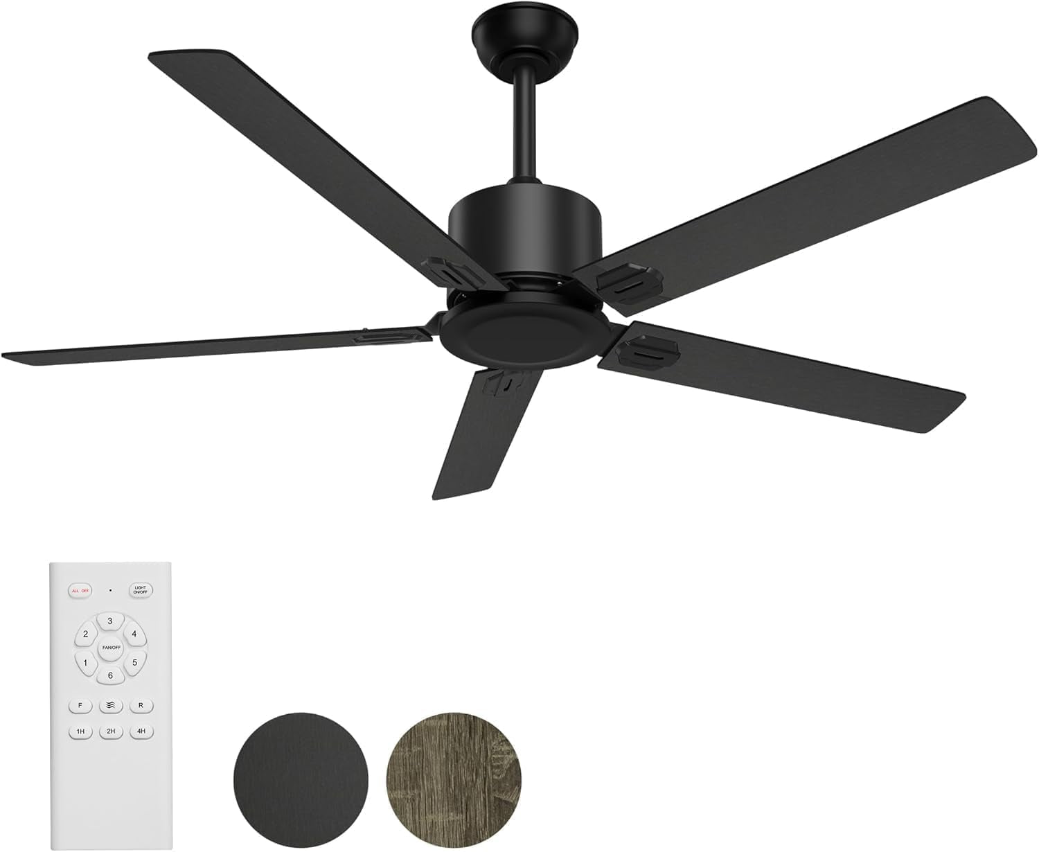 52 in Outdoor Ceiling Fans, Black Ceiling Fan No Light with Remote Control without Light, 5 Blades, 6 Speed Reversible DC Motor Modern for Patios, Garage, Bedroom, Porch (Black)