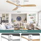 52 Inch Solid Wood Ceiling Fan without Lights Flush Mount Ceiling Fans with Remote Control-Wood Blades Modern Outdoor Ceiling Fan No Light for Bedroom/Farmhouse/Patio/Indoor,Natural Wood White