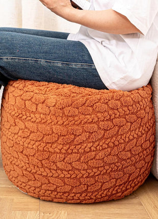 Round Pouf Ottoman 20" x 20" x 14" - Bohemian Style Floor Pouffe in Burnt Orange for Living Room and Bedroom