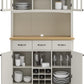 Buffet of Buffets Off-White Server with Hutch and Natural Wood Top