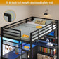 Twin Size Loft Bed with L-Shaped Gaming Desk, Storage Drawers & Hutch, Expanded Safety Power Outlet, Metal Loft Bed Frame with RGB Lights, Space Saving for Teens, Black