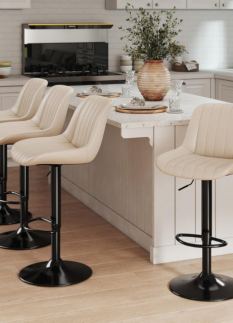 Set of 4 Adjustable Swivel Counter Height Bar Stools with Backrest, Armless PU Leather Kitchen Island Chairs in Beige