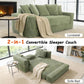 76" Convertible Sofa Bed, 2-In-1 Boneless Sleeper Sofa with Cup Holder & Pocket, Corduroy Pull Out Couch with 5 Pillows, Couch Bed for Living Room, Small Spaces, Bedroom, No Assembly