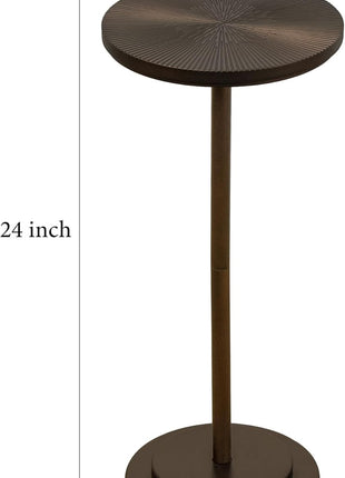 Carved Top Martini Table - Compact Pedestal Side Table with Weighted Base for Living Room, Bedroom, and Bathroom - Brown Finish