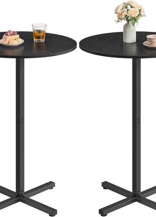 Set of 2 Modern Round High Top Bar Tables with Metal Frame and Cross Base, Accommodates 2-3 People, Easy Assembly, 23.6 x 41.1 Inches, Ebony Black