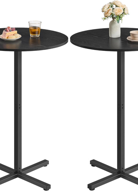 Set of 2 Modern Round High Top Bar Tables with Metal Frame and Cross Base, Accommodates 2-3 People, Easy Assembly, 23.6 x 41.1 Inches, Ebony Black